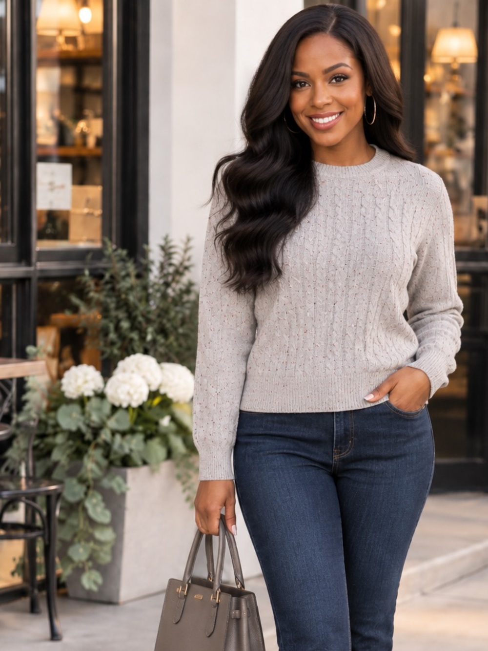 Talbots Light Gray Speckled Crewneck Sweater